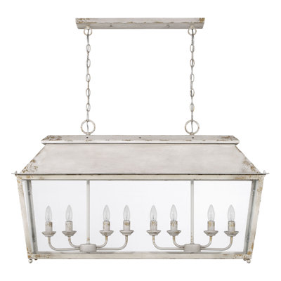 Luminaire suspendu linéaire 8 lumières Aramie en ivoire antique avec verre transparent