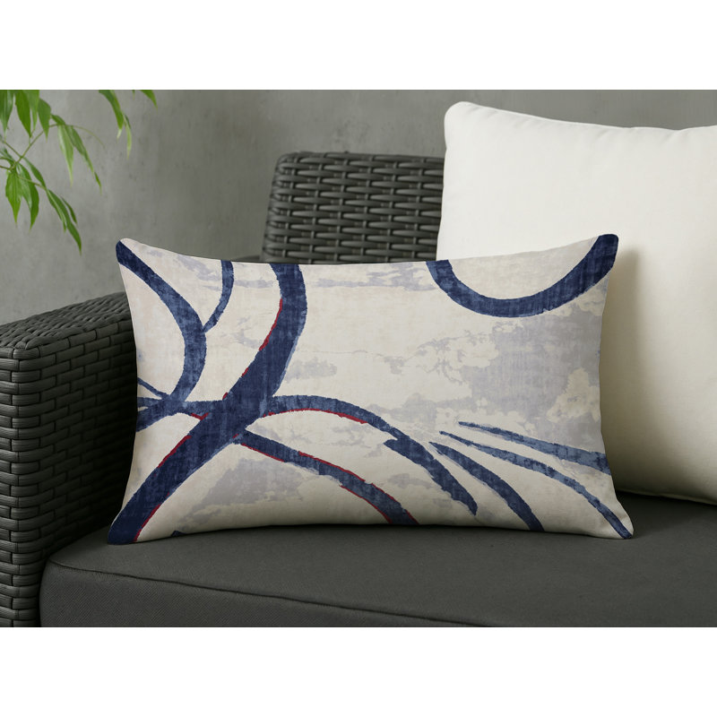Coussin décoratif intérieur / extérieur bleu Modern Modern, Gris abstrait 21, Rectangle H 18 po x l 25 po