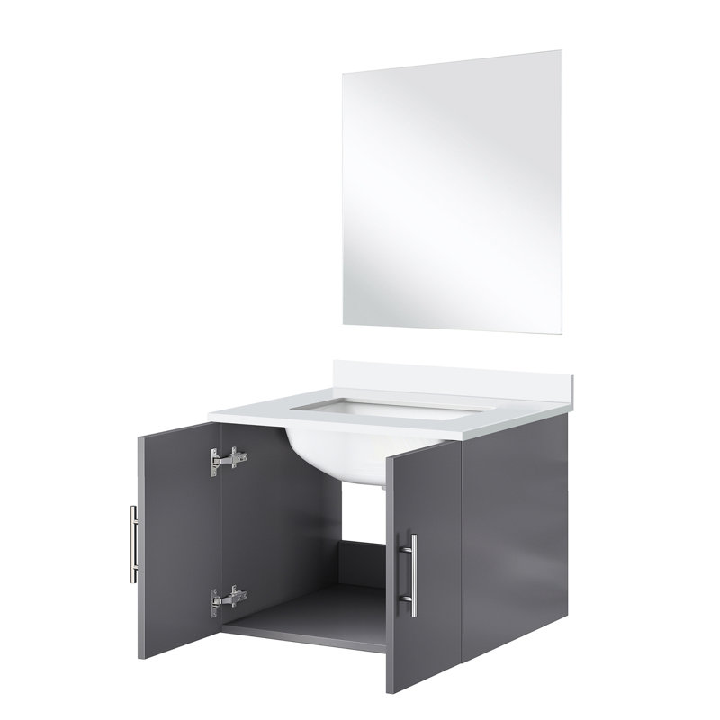 24 po L Meuble-lavabo gris foncé avec comptoir en quartz et miroir, Dark Gray