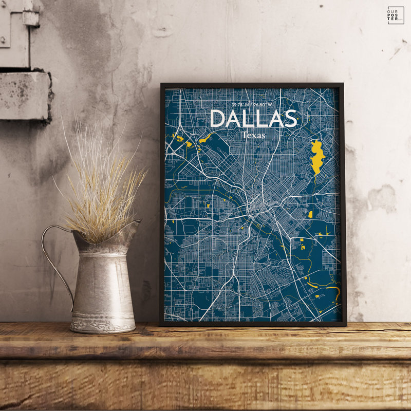 « dallas city map », reproduction d’impression sur affiche en forme de amusante, H 24 po x l 18 po