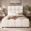 Structure de lit simple en velours avec tête de lit haute, support à lattes en bois, aucun sommier requis, assemblage facile, beige-133673713-133673712