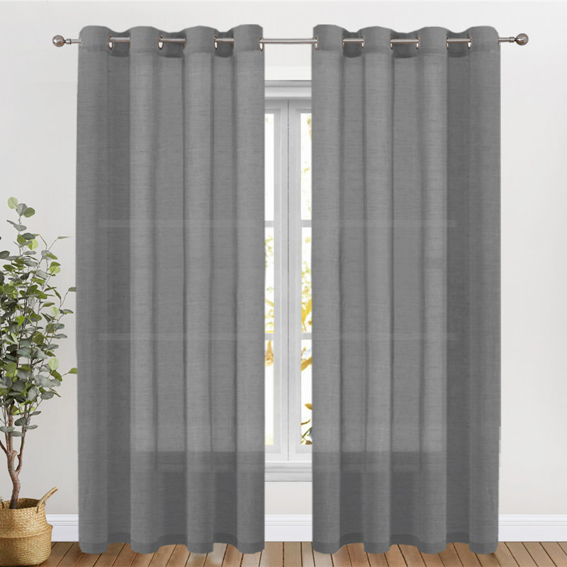Dawan Faux Linen Semi-Sheer Grommet Curtain Panels, Charcoal Gray, 52" W x 84" L