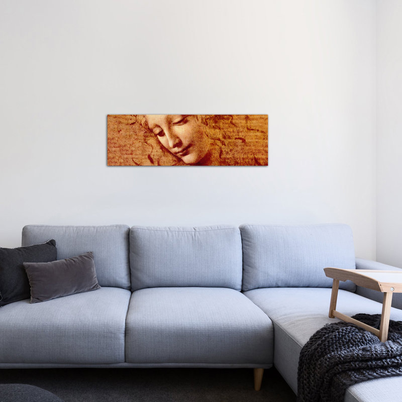 « féminin head » par leonardo da vinci, reproduction d’art sur toile, H 12 po x l 36 po x P 1,5 po, Toile tendue