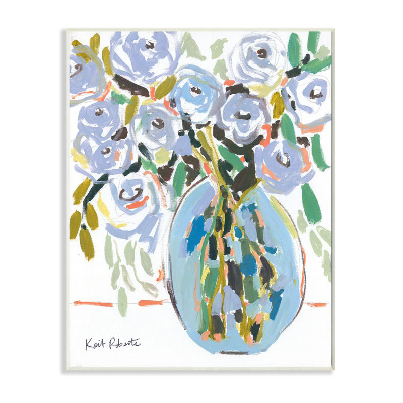«Blue Pastel Floral Bouquet» par Kait Roberts - impression d'art graphique, H 19 po x l 13 po x P 0,5 po, Plaque murale