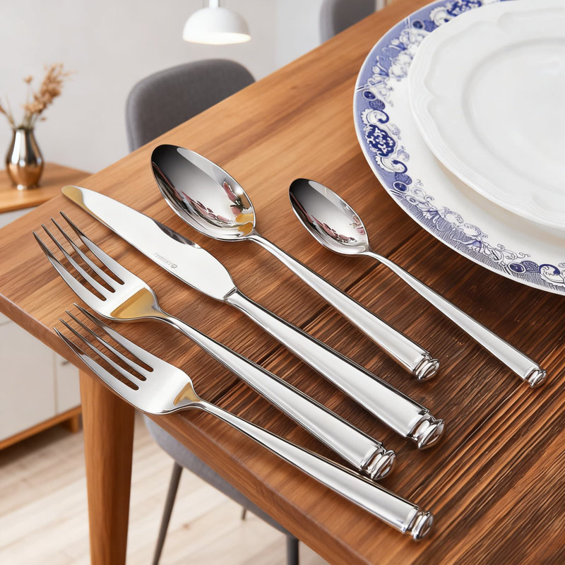 Regal 20-Piece Stainless Steel Silverware Set, 18/10 Dishwasher Safe Flatware With Tapered Column Handles For Formal And Everyday Dining