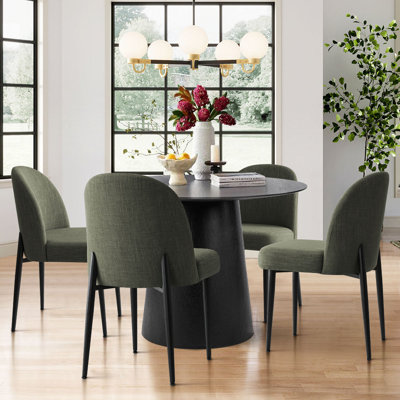 Linen Upholstered Dining Chair with Metal Legs