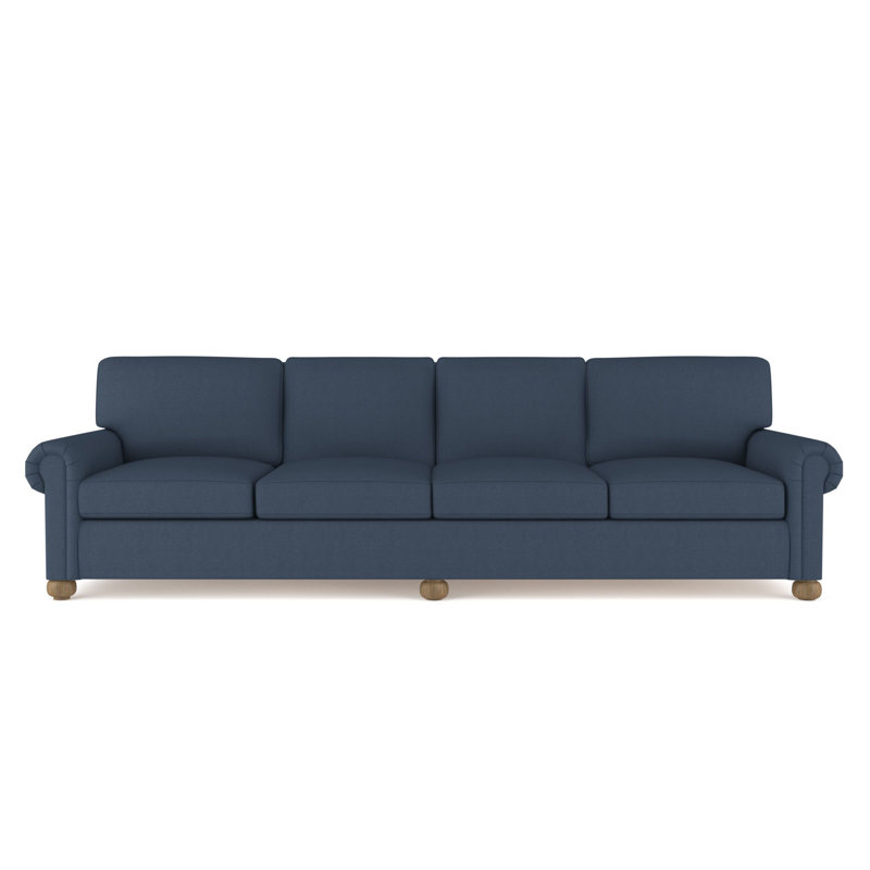 Leroy Rolled Panel-Arm Extra Long Sofa with Bun Feet, 36" H x 120" W x 49" D, Vintage Leather Graphite, Weathered