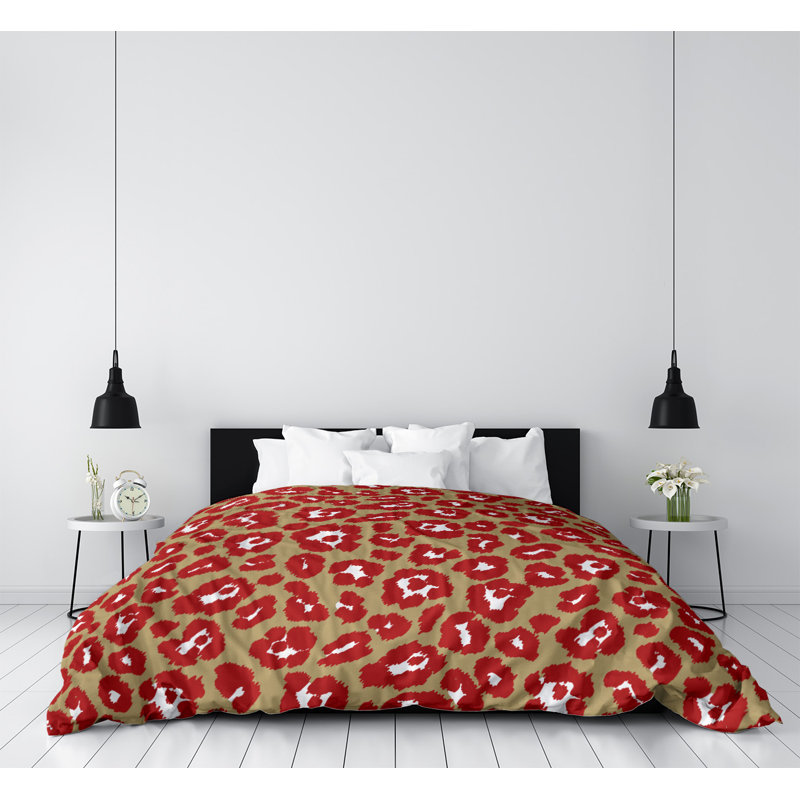 Housse de couette à imprimé léopard Throwback, Housse de couette pour très grand lit, Polyester brossé, Rouge / Brun clair