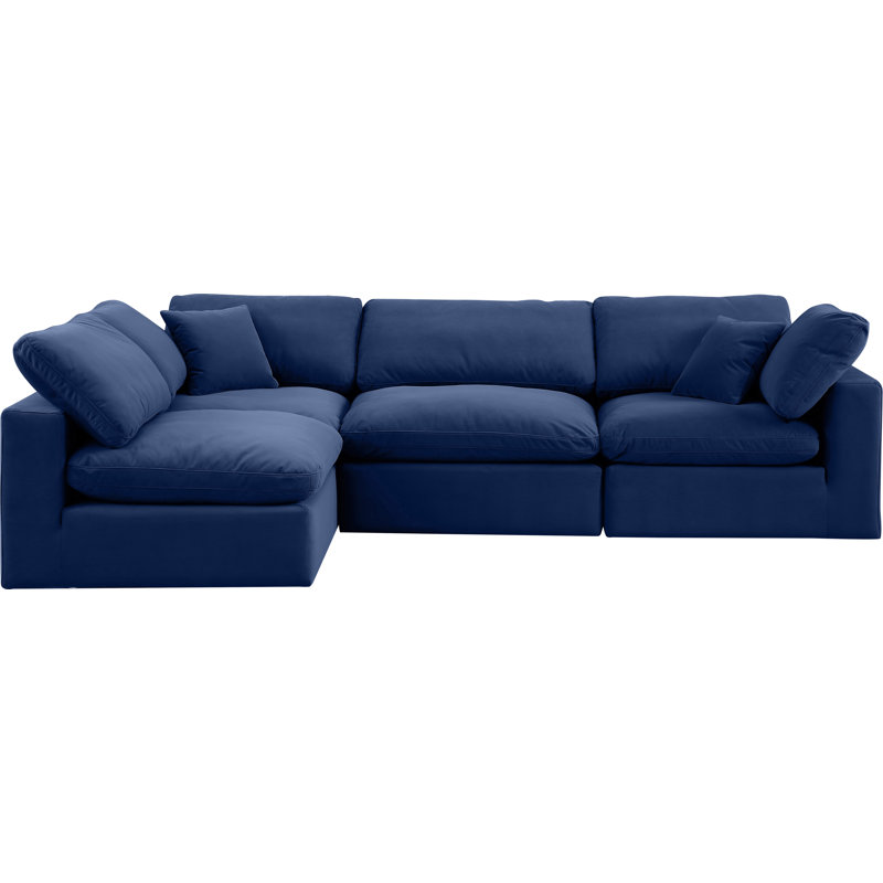 Hulene Velvet L-Shaped Sectional Reversible, Navy Velvet