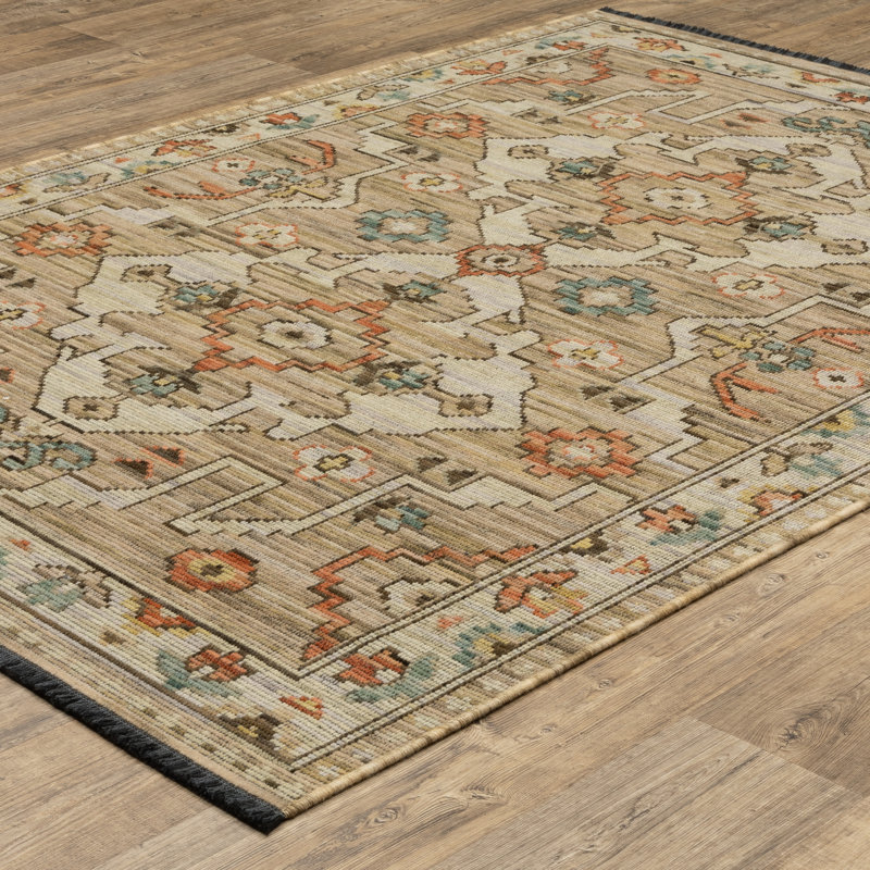 Tapis en laine Tincie Global Bohemian Medallion, Brun clair / terre cuite, Rectangle 6 pi 7 po x 9 pi 6 po