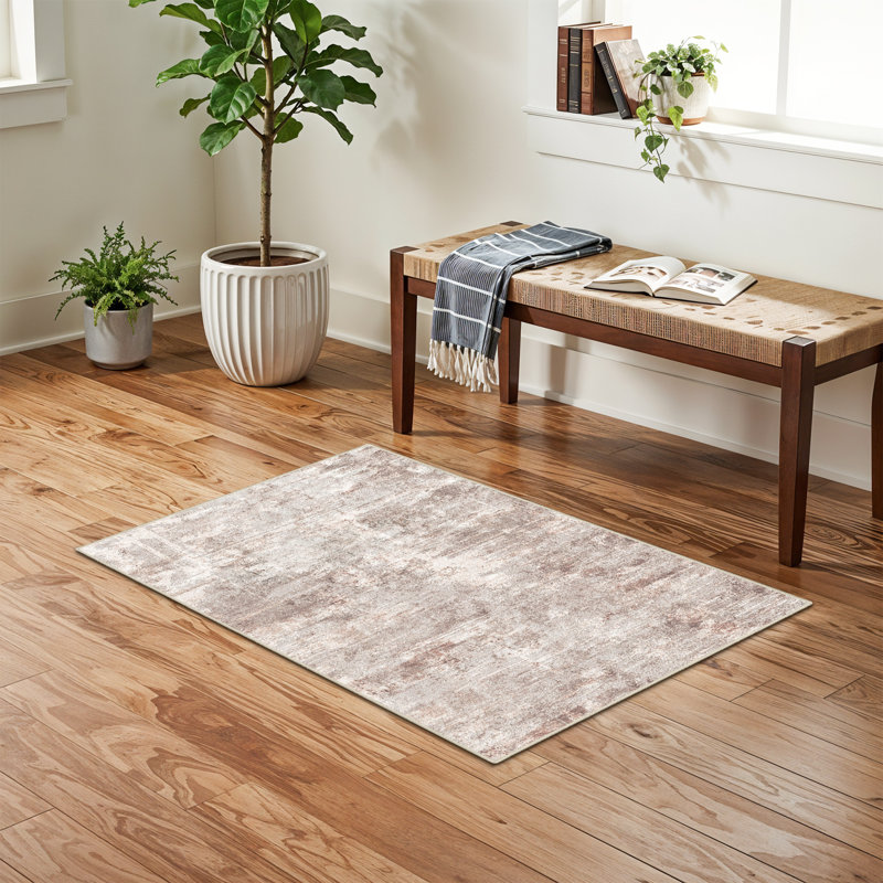 Washable Abstract Area Rug - Rugs for Living Room Large Non Slip Indoor Entryway Rubber Backing Carpet Bedroom Kitchen Distressed Stain Resistant Floor Decor Mat Machine Washable Brown