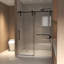 Porte de douche coulissante sans cadre de 56 à 60 po x 76 po H, verre trempé transparent de 5/16 po (8 mm), structure en acier inoxydable-126143813