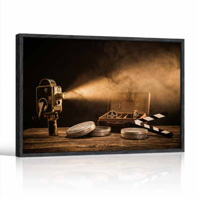 Vintage Movie Projector With Film Reels And Clapperboard Canvas Wall Art