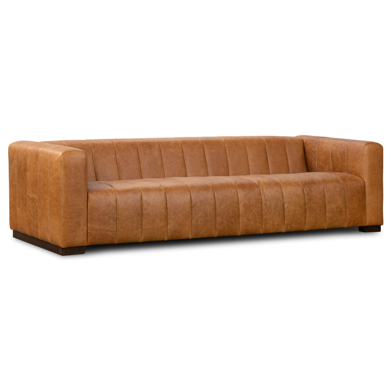 Canale Full-Grain Genuine Italian Leather Tufted Sofa, Cognac Tan, 99" W