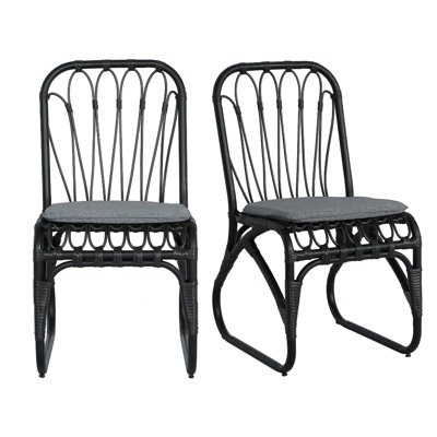 Chaises de salle à manger d'extérieur en osier PE avec coussins lavables, 2 chaises d'extérieur en rotin pour la cour, la piscine, le jardin et le patio