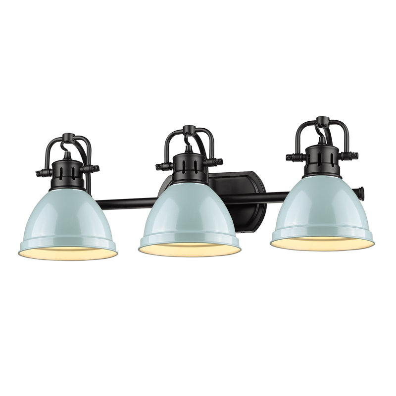 Drakeford Vanity Light, Matte Black, Seafoam, 3 Lights