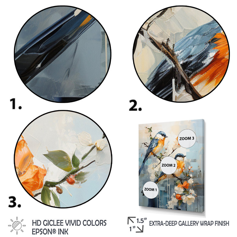 «Birds Abstract Anglers - Animals», reproduction sur toile, Cadre flottant doré, H 20 po x l 12 po x P 1 po