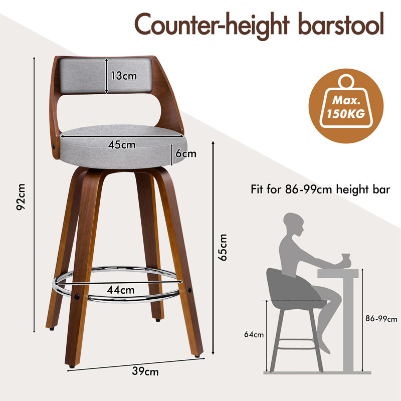 Swivel Upholstered Counter Stool with Solid Wood Frame