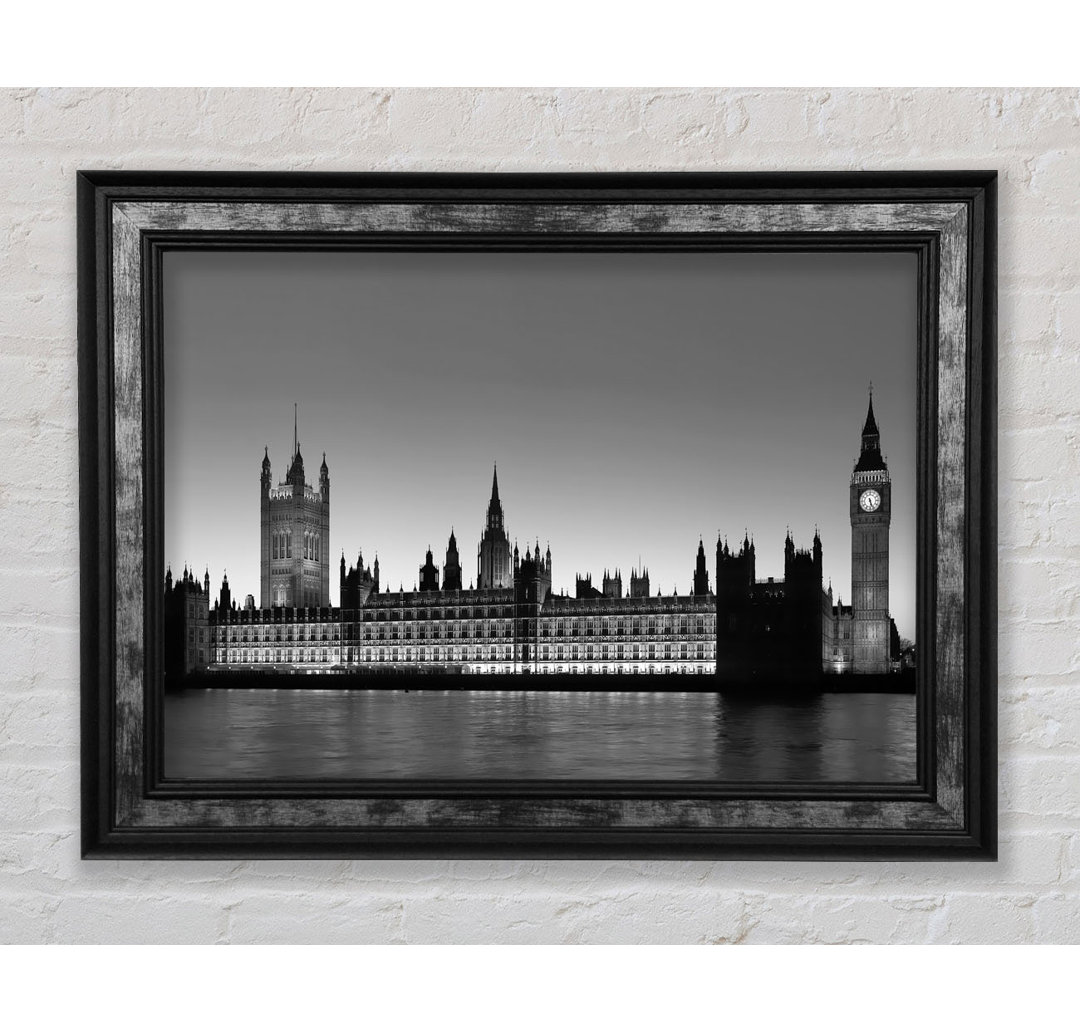 London Houses of Parliament an der Themse B N W - Einzelne Bilderrahmen Kunstdrucke