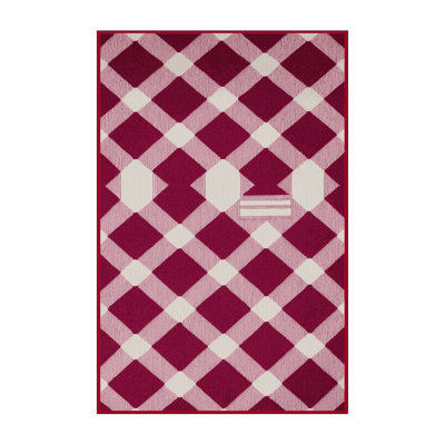 Machine Washable Checkered Red Area Rug