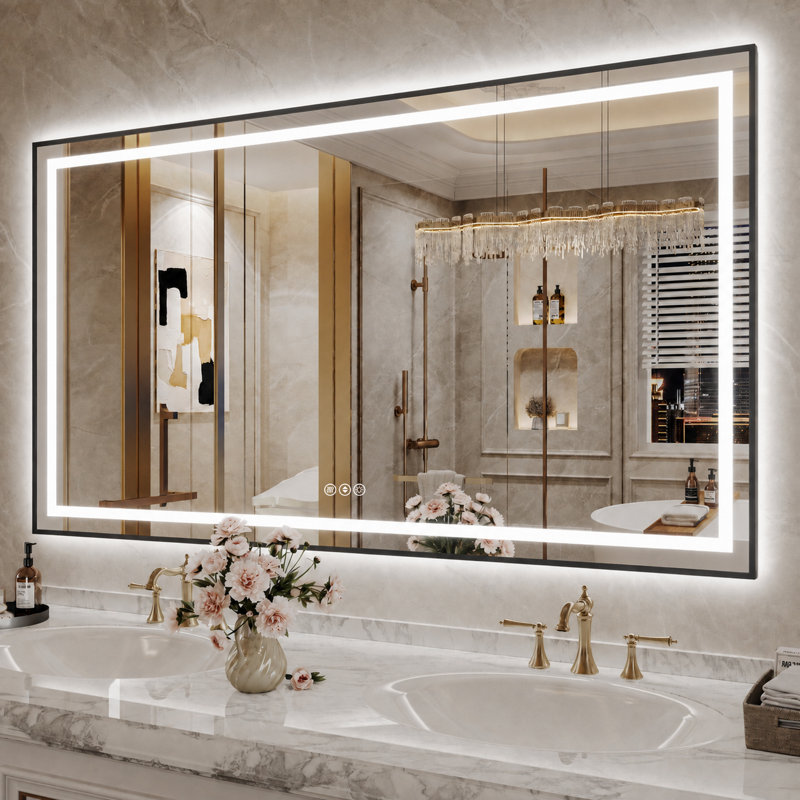 Miroir de salle de bain Adorna certifié UL à intensité variable avec éclairage tricolore, 55 po x 30 po