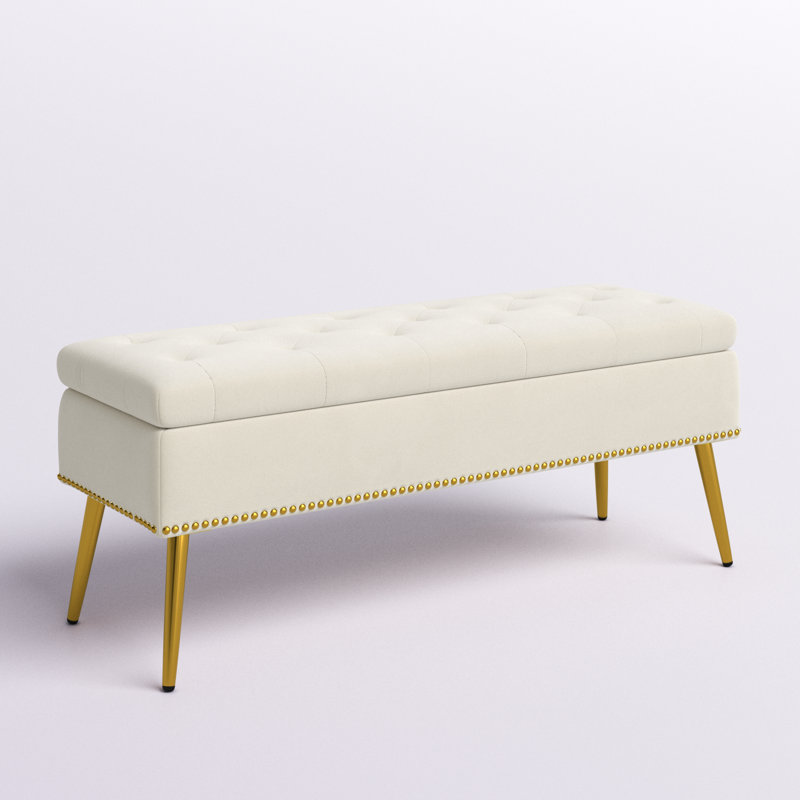 Banc de rangement rembourré en velours Kajana, Velours ivoire