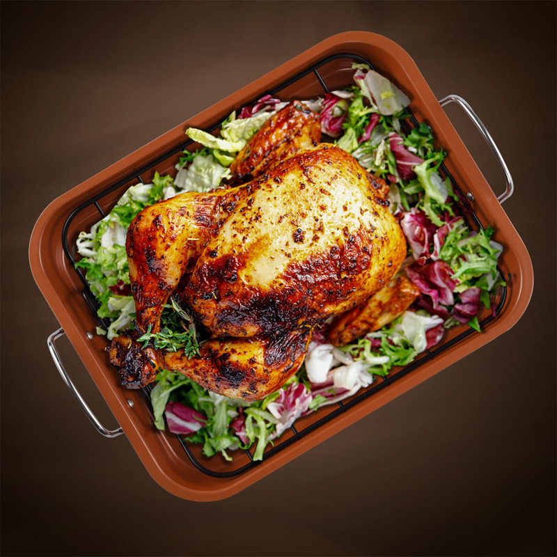 Bronze Non-Stick Carbon Steel Roasting Pan with Handles