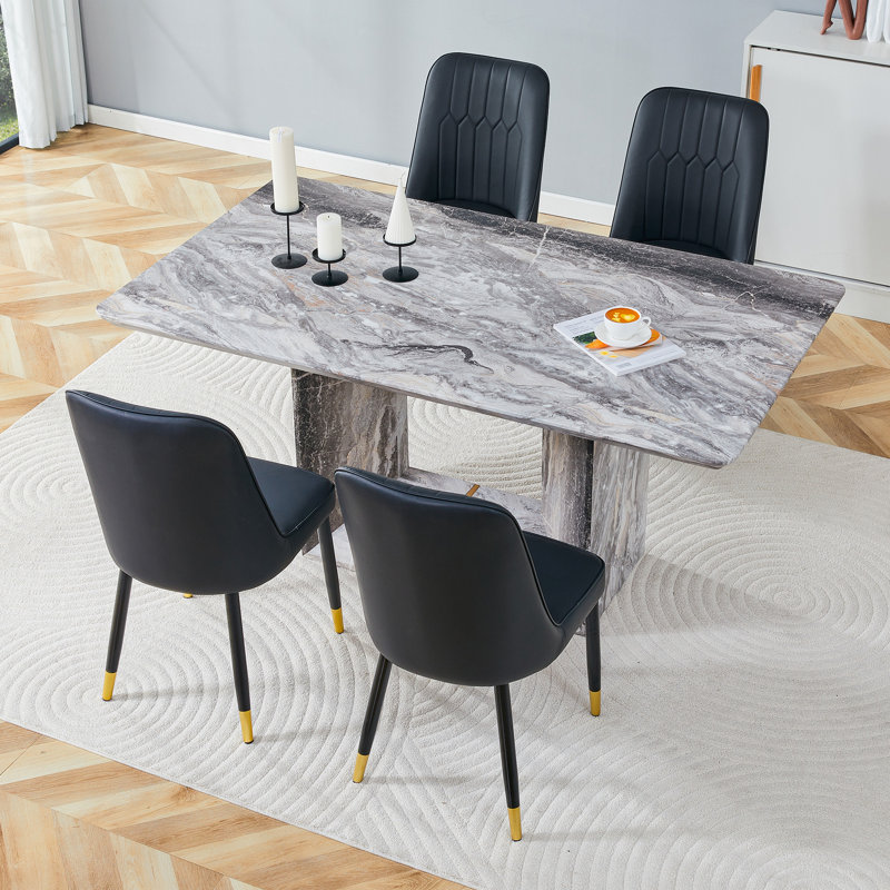 Ensemble de table de salle à manger moderne 63 po pour 4 à 6, table rectangulaire en faux marbre pour la salle à manger et la cuisine