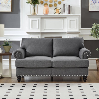 59,5 po American Classic Style à 2 places, rembourré à 100%, accoudoir rond avec fonction de rangement, structure en bois massif, poche à ressorts et coussin en mousse, housses de coussin amovibles