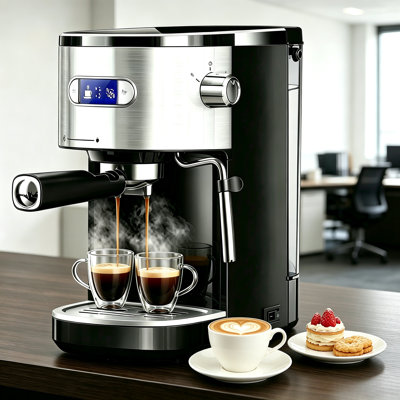 20 Bar Semi-Automatic Espresso Machine with Milk Frother Steam Wand, 45oz Removable Water Tank, Black