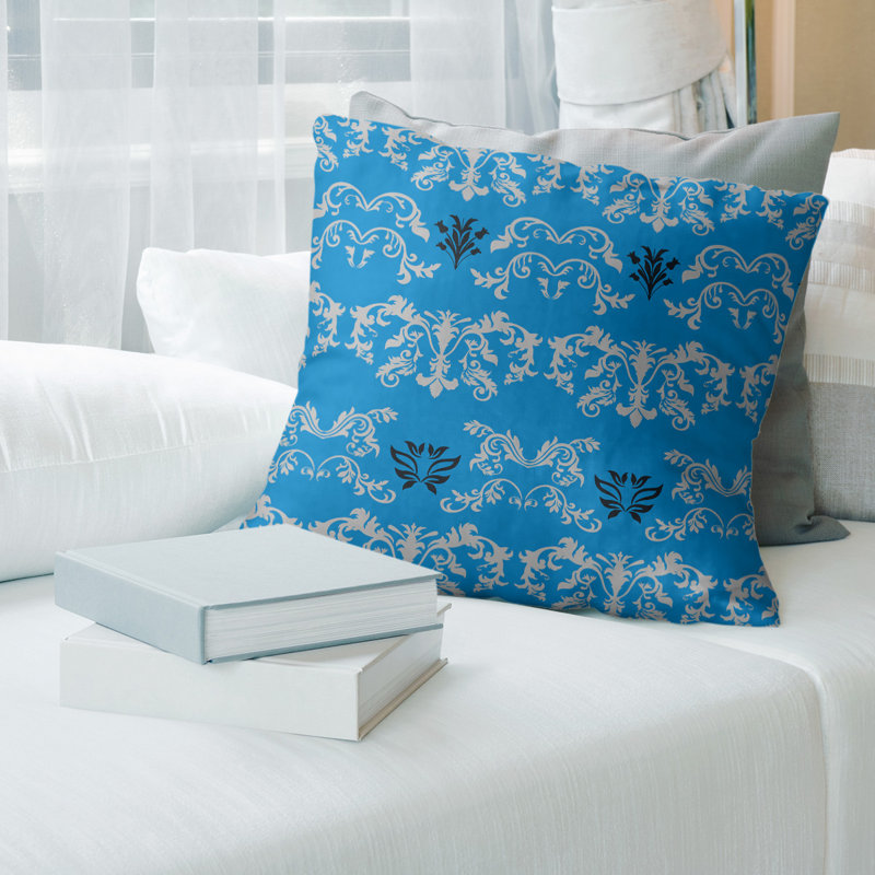 Housse et insert de coussin carré Carolina Football Baroque, Bleu Carolina / argent / noir, 18" x 18"