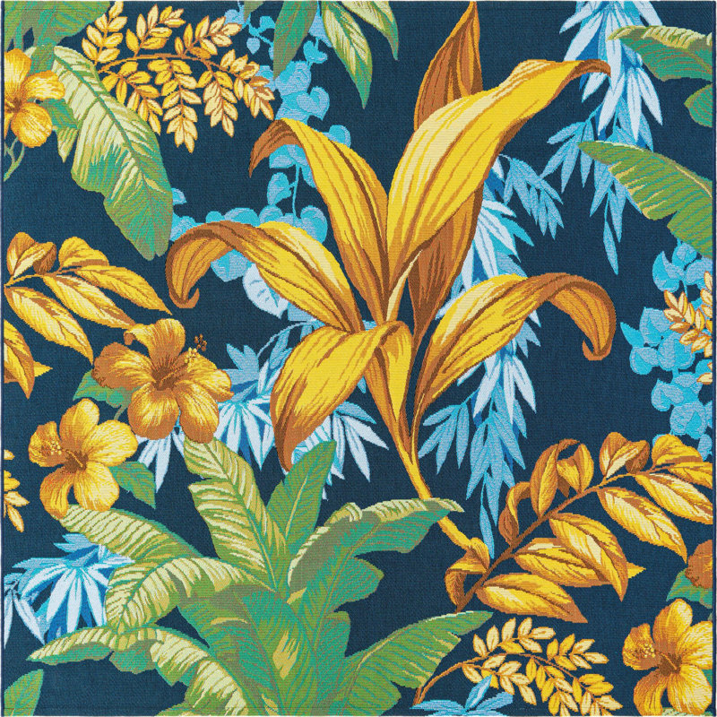Brett Washable Floral Indoor / Outdoor Rug, Square 6'