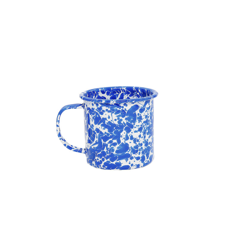 Crow Canyon Enamelware Splatter 16 oz Mugs, Grey, Blue, 16