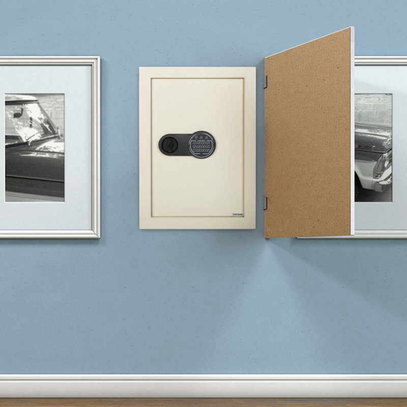 Cream Steel Small In-Wall Safe with Digital Keypad