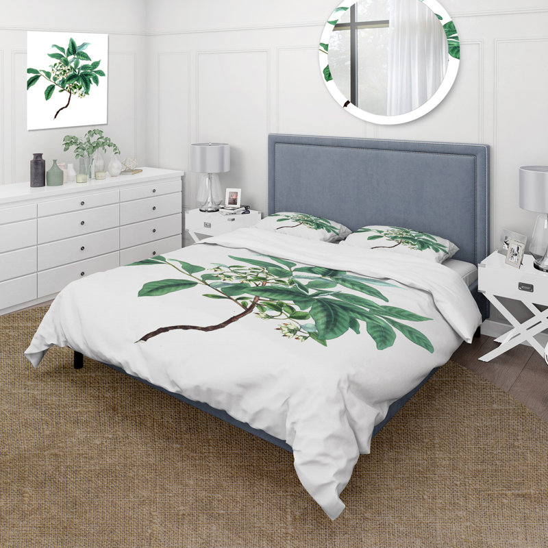 Vintage Green Leaves Plants IV - Ensemble de housse de couette traditionnel - Microfibre de polyester