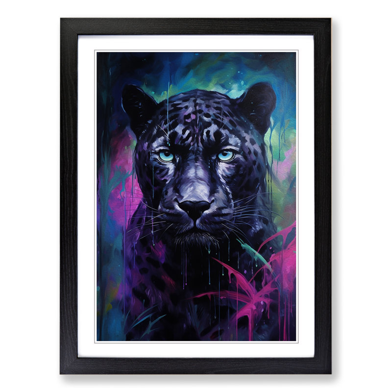 Panther Impressionism - Single Picture Frame Print on Wood, Black Framed, 46cm H x 34cm W x 2cm D
