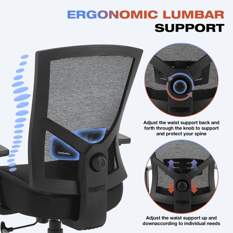 L 26 po x P 29 po x H 42 po - Chaise de bureau ergonomique - noire - filet - 1 pièce - soutien lombaire, ergonomique