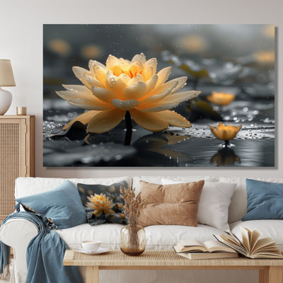 Étang de lotus tropical beige et gris I - art mural lotus