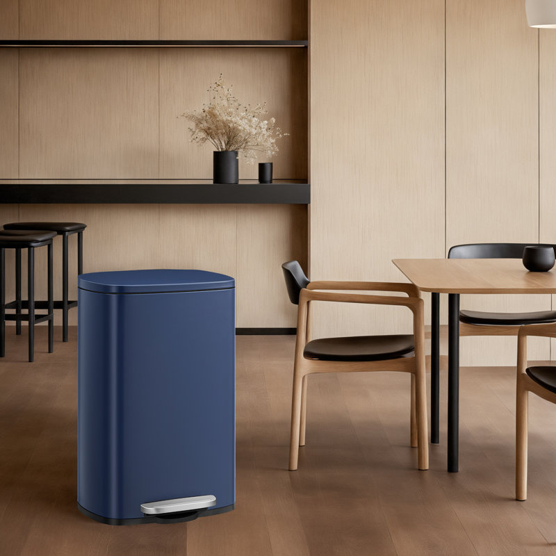 Poubelle à pédale en acier inoxydable résistante aux empreintes digitales avec poignée arrière, 13 Gal, Bleu minuit