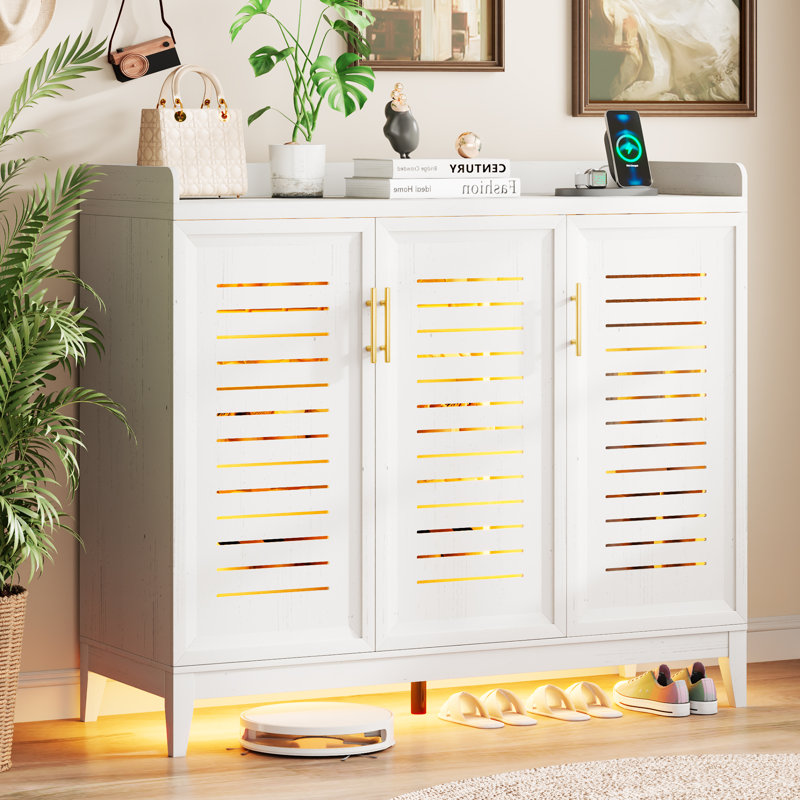 5-Tier Shoe Cabinet with Rotating Shoe Rack, Adjustable Shelves and Tri-Color Sensor Light, Freestanding Shoe Storage Cabinet