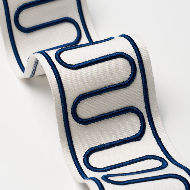 Schumacher X Paloma Contreras Royere Scroll Trim, Marine