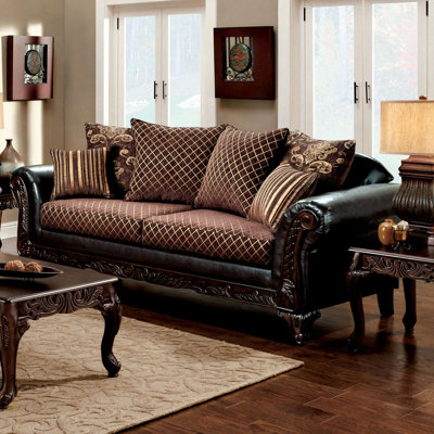 88.4" W Traditional Sofa, Crosshatch Brown/Espresso/Dark Cherry