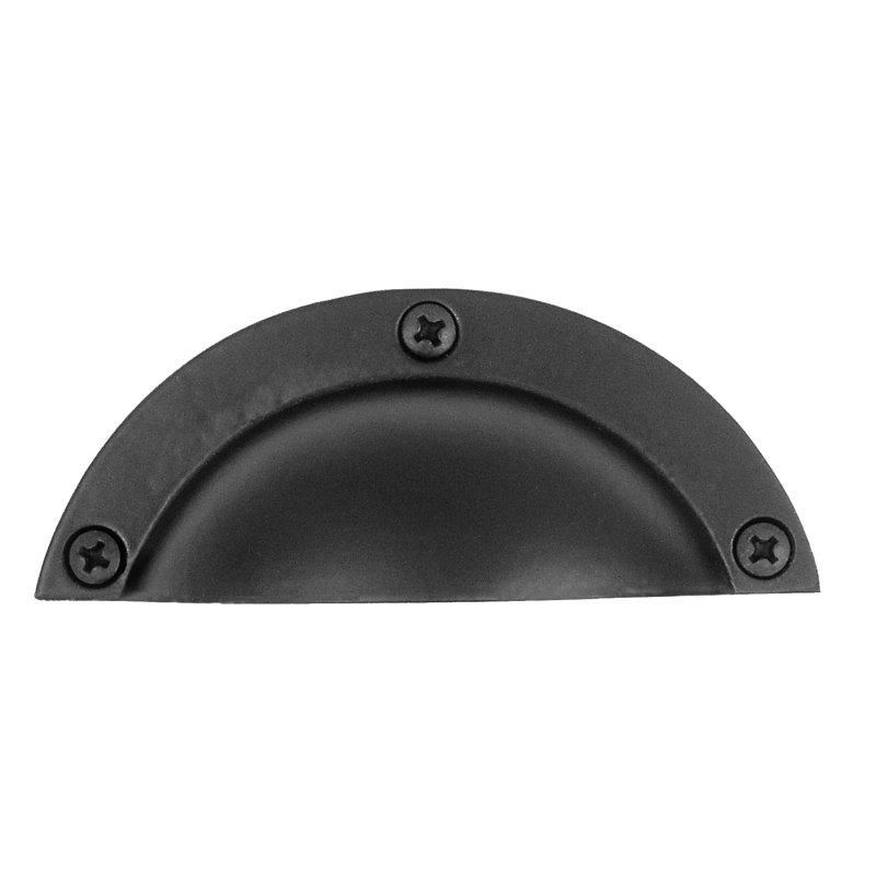 Matte Black Iron Cup Pull with Mounting Hardware