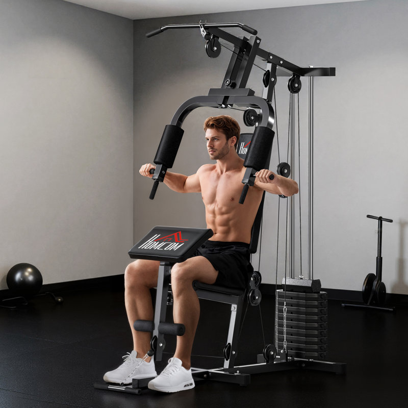 Appareil d'exercice de gymnastique à la maison avec pile de poids de 143 lb, noir