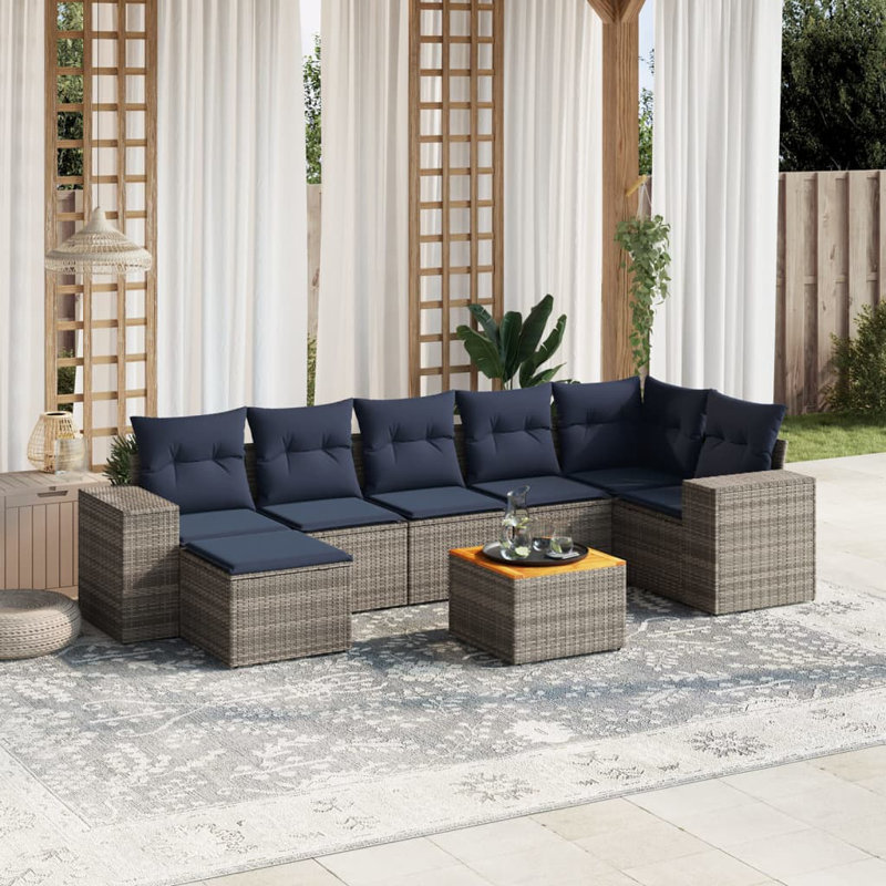  Ensemble de canapé de patio 8 pièces avec coussins en rotin de polyester gris