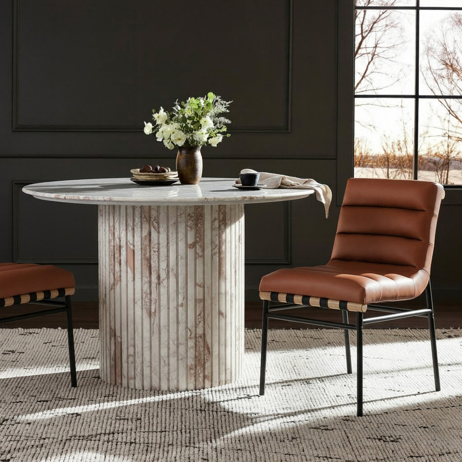 Vincentas Dining Chair, Cognac Vegan Leather