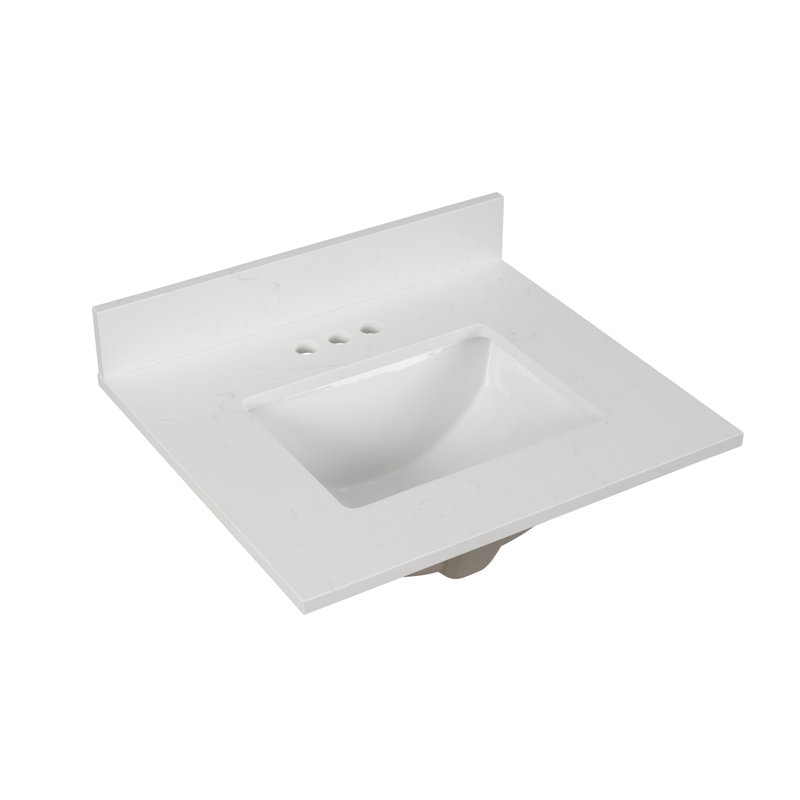 Plan de toilette en quartz blanc de Carrare de 63,5 cm (25 po) avec lavabo et dosseret