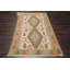 Tapis beige / vert en laine noué à la main de conception unique 3 pi 9 po x 5 pi 2 po Jarmaris