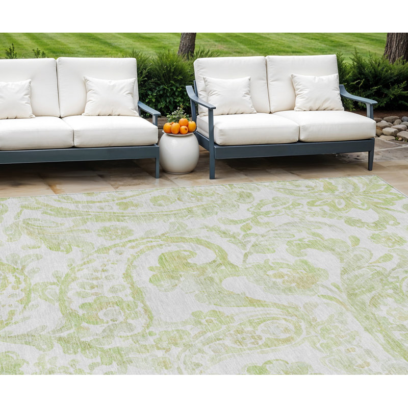 Tapis intérieur lavable à motif cachemire vert et ivoire 8 'x 10'