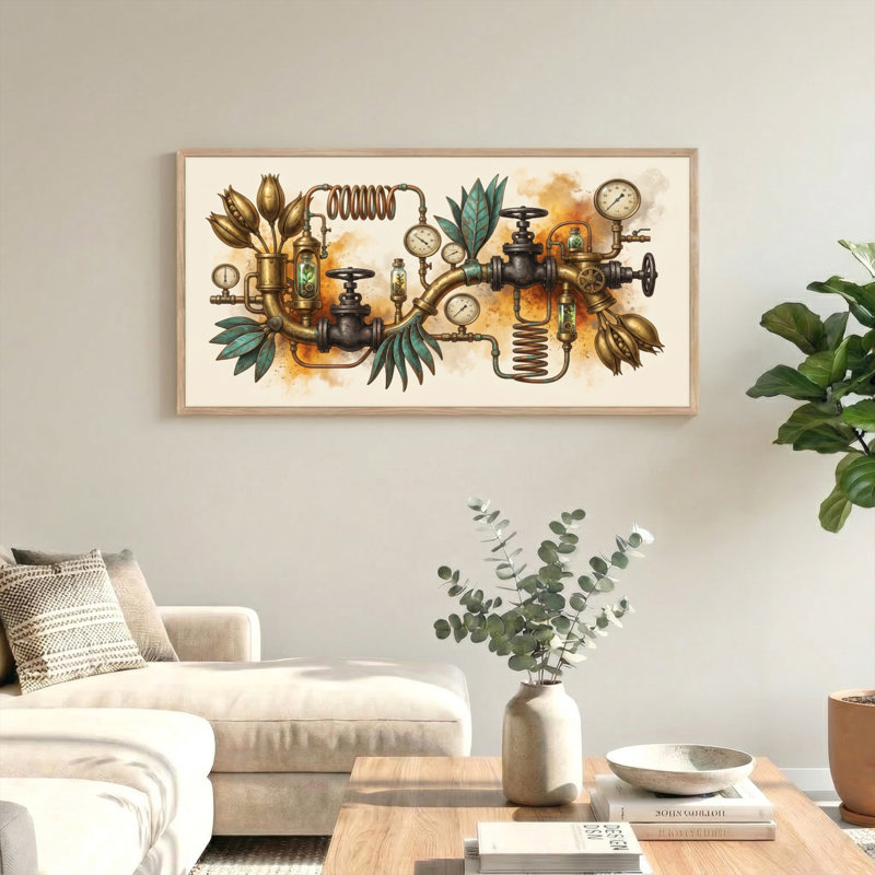 Ensemble de 1 toile murale Steampunk Botanique, 46“W x 24”H, Natural